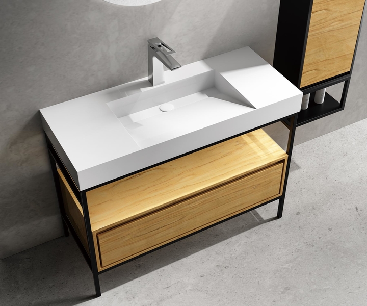Solid wood main cabinet resin basin countertop freestanding bathroom cabinet