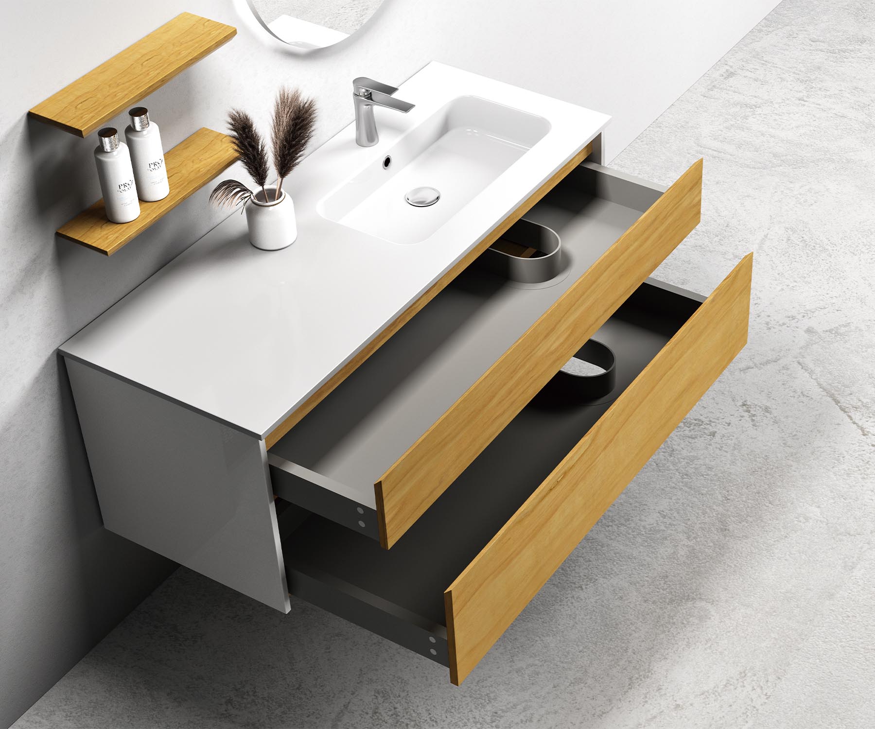 MFC paint-free board ultra-thin U-shaped drawer wall-mounted bathroom cabinet