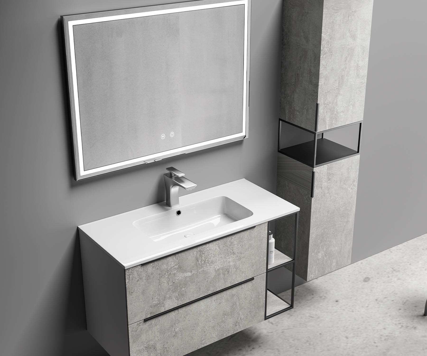 E1 Eco-friendly MFC paint-free sheet metal handle wall-mounted bathroom cabinet