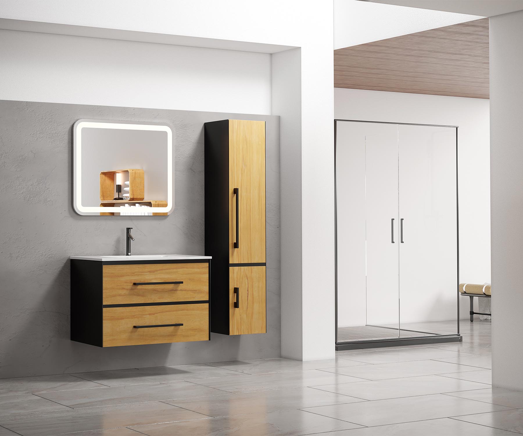 Metal Handle Wall Mounted Bathroom Cabinet